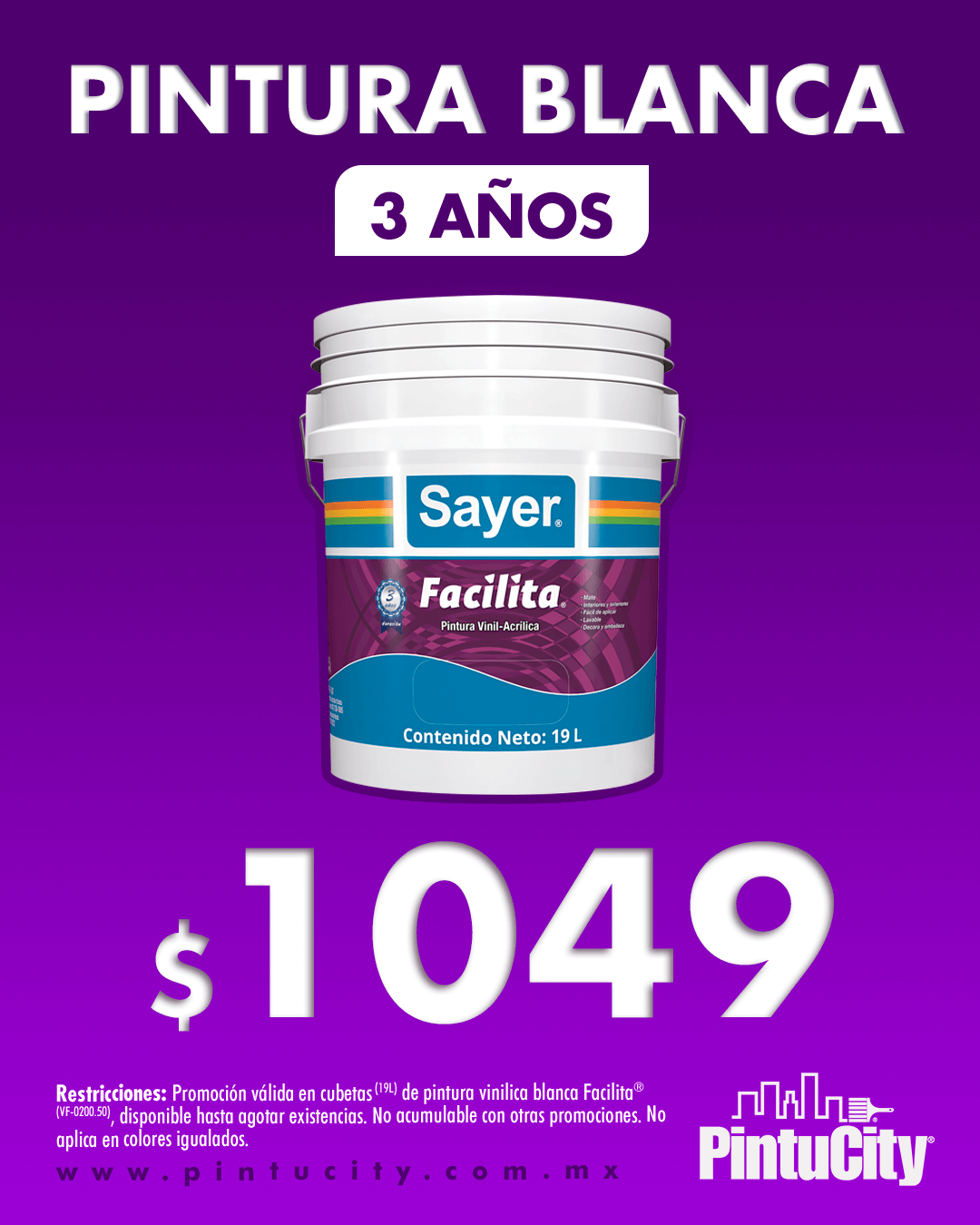 Promoción pintura blanca 3 años